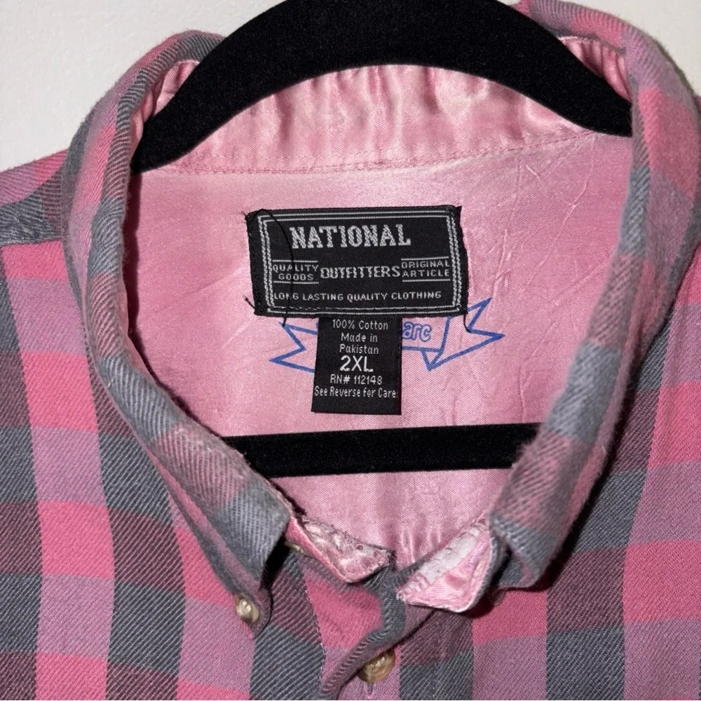 Vintage National Outfitters Flannel Shirt 2XL Pink Gray American Edition - Picture 3 of 7